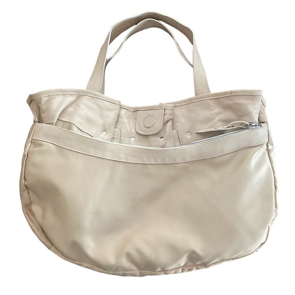 Stuart Weitzman Woven Fabric Leather Hobo Bag Cream Tan Sky Blue Tote Bag Charm - Picture 5 of 12